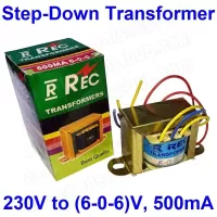 (6-0-6)V, 6V 500mA Center Tapped Step Down Transformer - R REC