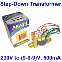 (9-0-9)V, 9V 500mA Center Tapped Step Down Transformer - AKASH